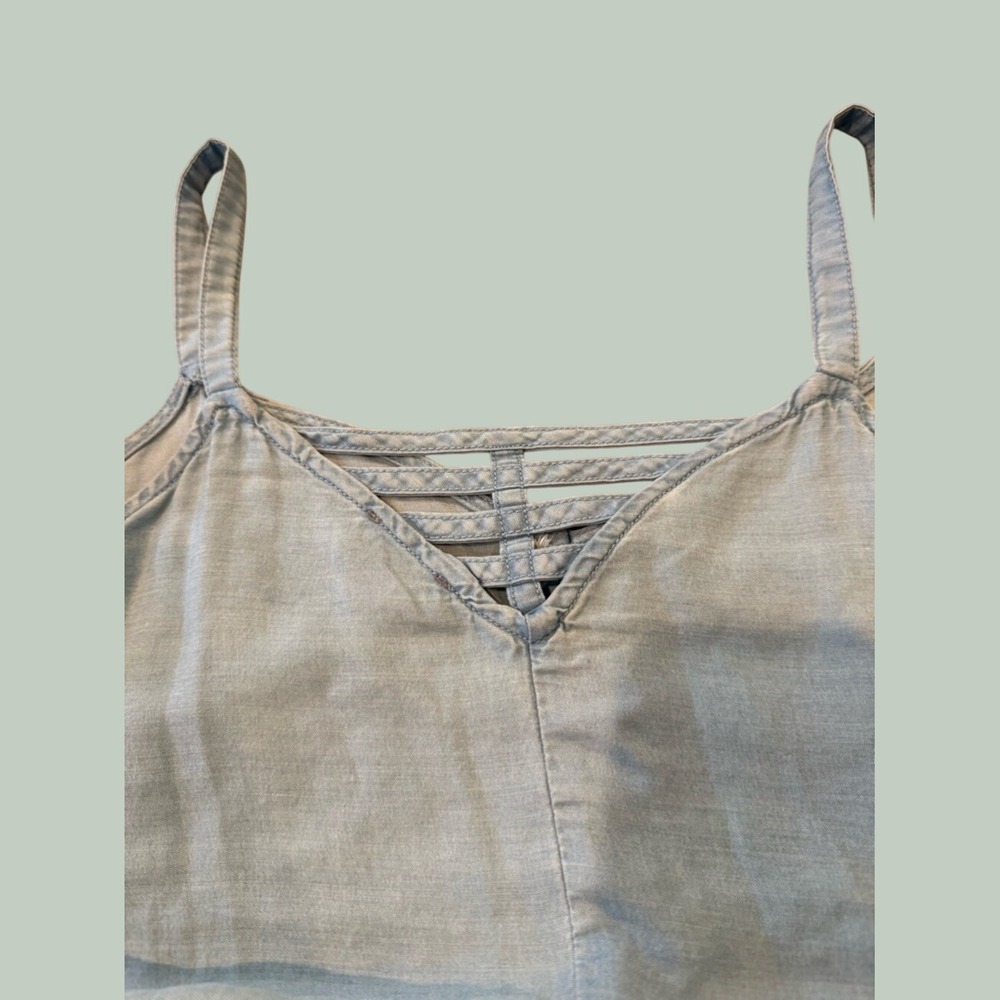 Vince Camuto Light Blue Chambray Wide Leg Jumpsuit Cage Neck XS - Picture 4 of 4